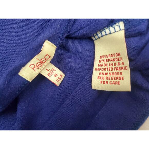 Reba Top L Navy Blouse Rayon 3/4 Sleeves Embellished Rhinestones Womens Size - Picture 6 of 12